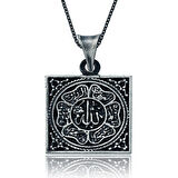 Allah Yazılı Allah Muhabbet Cevşen Muskalık  925 Ayar Gümüş Erkek Kolye