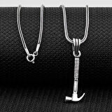 Çekiç Tasarımlı 925 Ayar Gümüş Erkek Kolye