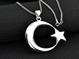 Ay Yıldız Büyük Boy 925 Ayar Gümüş Erkek Kolye