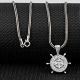 Cevşeni Kebir Dualı Yazılı Çapa Dümen Tasarımlı 925 Ayar Gümüş Erkek Kolye