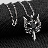 Ejderha Tasarımlı Zirkon Taşlı 925 Ayar Gümüş Erkek Kolye