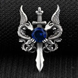 Ejderha Tasarımlı Zirkon Taşlı 925 Ayar Gümüş Erkek Kolye Ucu