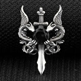 Ejderha Tasarımlı Zirkon Taşlı 925 Ayar Gümüş Erkek Kolye Ucu