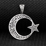 Ay Yıldız Dualı  925 Ayar Gümüş Erkek Kolye Ucu