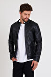 Erkek Siyah Dar Kesim Yeni Sezon Deri Ceket Mont