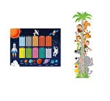 İkili Set Kendinden Yapışkanlı Şeffaf  Sevimli Safari Boy Ölçer + Gezegenler Temalı Çarpım Tablosu Poster Çocuk Odası 