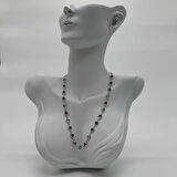 Çelik Silver Kalp Renkli Taş  Kolye - Silver