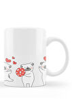 Kalp Ve Pug Desenli Seramik Kupa (330Ml)