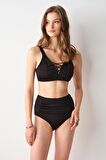 Bardot Yüksek Bel Bikini Tek Alt Siyah 239205