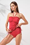 Jersey Soft Straplez Elbise Mayo Kırmızı 231128