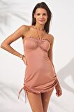 Jersey Soft Straplez Elbise Mayo Bronz 231128