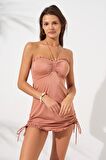 Jersey Soft Straplez Elbise Mayo Bronz 231128
