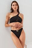 Dekolteli Tek Omuz Bikini Siyah 231209
