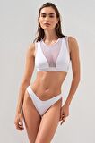 Tül Detaylı Bustier Bikini Beyaz 231211