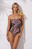 Pierre Cardin Parçalı Soft Straplez Mayo Leopar 241128-D