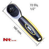 NT Tools 1/2" Mini Cırcır Kolu 160 mm. 72 Diş NC06C12
