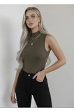 Kadın Sıfır Kol Kolsuz Body VİSKON Boğazlı Body Bluz