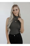 Kadın Sıfır Kol Kolsuz Body VİSKON Boğazlı Body Bluz