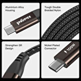 Type C to Type C 100WATT Android Huawei Xiaomi Iphone Hızlı Şarj Data Kablosu Siyah 1 Metre