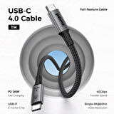 USB 4 To Type C 4.0 240WATT Macbook Pro Görüntü Aktarma Kablosu 8K@60Hz Thunderbolt Uyumlu 40GBPS 1 Metre