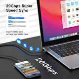 Type C To USB 3.2 Gen2 100W 5A Hızlı Şarj Data ve 4K Görüntü Aktarma Kablosu 20GBPS Gri 2 Metre