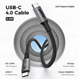 USB 4 To Type C 4.0 Harici SSD Kablosu 40GBPS Hızlı Veri Aktarma 100WATT Kısa Şarj Kablosu 20 cm