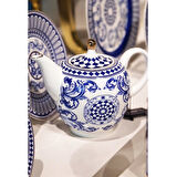 Lucky Art Aurora Bone Porselen Mavi Beyaz Barok Desenli Çaydanlık 800 ml