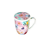 Lucky Art Peony Desenli Bone China Porselen Kapaklı ve Süzegçli Kupa 570 ml