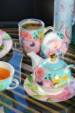Lucky Art Peony Desenli Bone China Porselen Kapaklı ve Süzegçli Kupa 570 ml