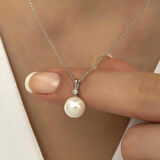 Gümüş Yuvarlak İnci Kadın Kolye