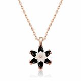 Gümüş Siyah Lotus Çiçeği Kolye