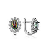 Gümüş Mistik Topaz Çiçek Desenli J Kadın Küpe