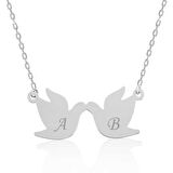 Gümüş Çifte Kumrular Harf Yazılı Kolye