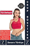 Yüksek Kalite Göğüs Toparlayıcı Sarkma Önleyen Spor Gündelik Kullanım Tül Detaylı Şık Crop Büstiyer