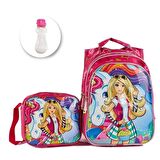 Mor Kumaş Renk Desenli Barbie Çanta + Beslenme + Suluk - Okul Çantası - Barbi Çanta