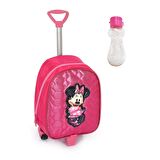 Çekçekli Pembe Parlak Dikişli Minnie Mouse Baskılı Anaokulu Çantası + Suluk - Kreş Çantası