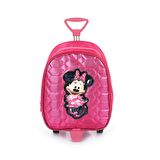 Çekçekli Pembe Parlak Dikişli Minnie Mouse Baskılı Anaokulu Çantası + Suluk - Kreş Çantası