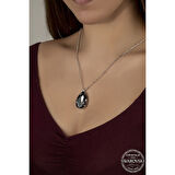 Crystal TaşlıDamla Top  Zincir 925 Ayar Gümüş Kolye