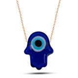 Fatma Ananın Eli Mavi Nazarlı 925 Ayar Gümüş Kolye