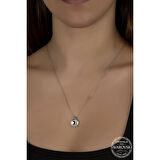 Crystal Taşlı  Çerçeveli 925 Ayar Gümüş Kadın Kolye