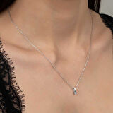 Taşlı Tek Taş 925 Ayar Gümüş Kolye