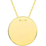 Gold Yuvarlak Plaka 925 Ayar Gümüş Kadın Kolye