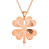 Dört Yaprak Yonca Rose  925 Ayar Gümüş Kadın Kolye