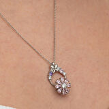 Pembe Dönen Zirkon Taşlı Çiçek 925 Ayar Gümüş Kadın Kolye