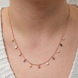 Renkli Oval Taşlı Şans Çiçek 925 Ayar Gümüş Kadın Kolye