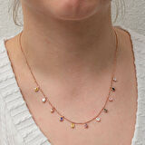 Renkli Oval Taşlı Şans Çiçek 925 Ayar Gümüş Kadın Kolye