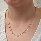 Renkli Oval Taşlı Şans Çiçek 925 Ayar Gümüş Kadın Kolye