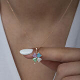 Rose Renkli Kalpli Yonca 925 Ayar Gümüş Kadın Kolye