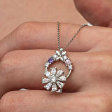 Çiçek Zirkon Taşlı 925 Ayar Gümüş Kadın Kolye