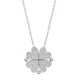 Beyaz Taşlı Açılabilen Yonca 925 Ayar Gümüş Kadın Kolye